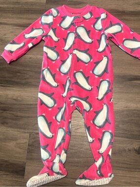 Carter's Hot Pink Penguin Fleece Footed One-Piece